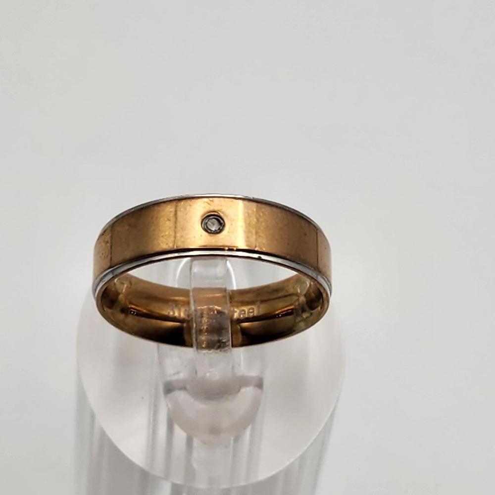 316L Stainless Steel Two-Tone Band Ring with Small Diamond Accent (7.25)